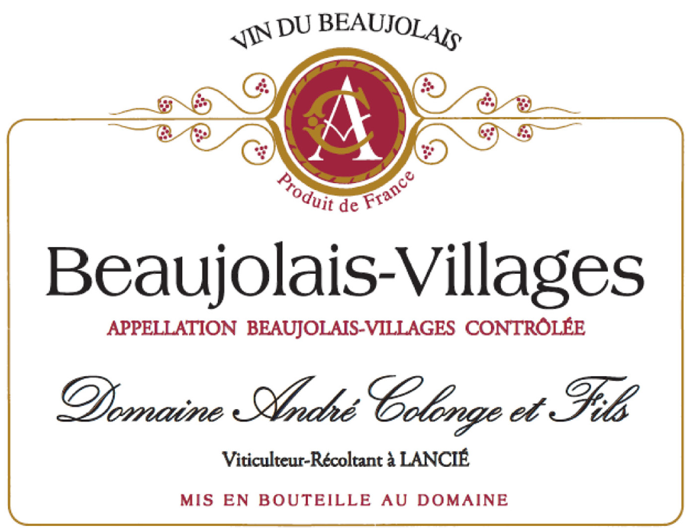 Domaine Colonge et Fils - Beaujolais Village label