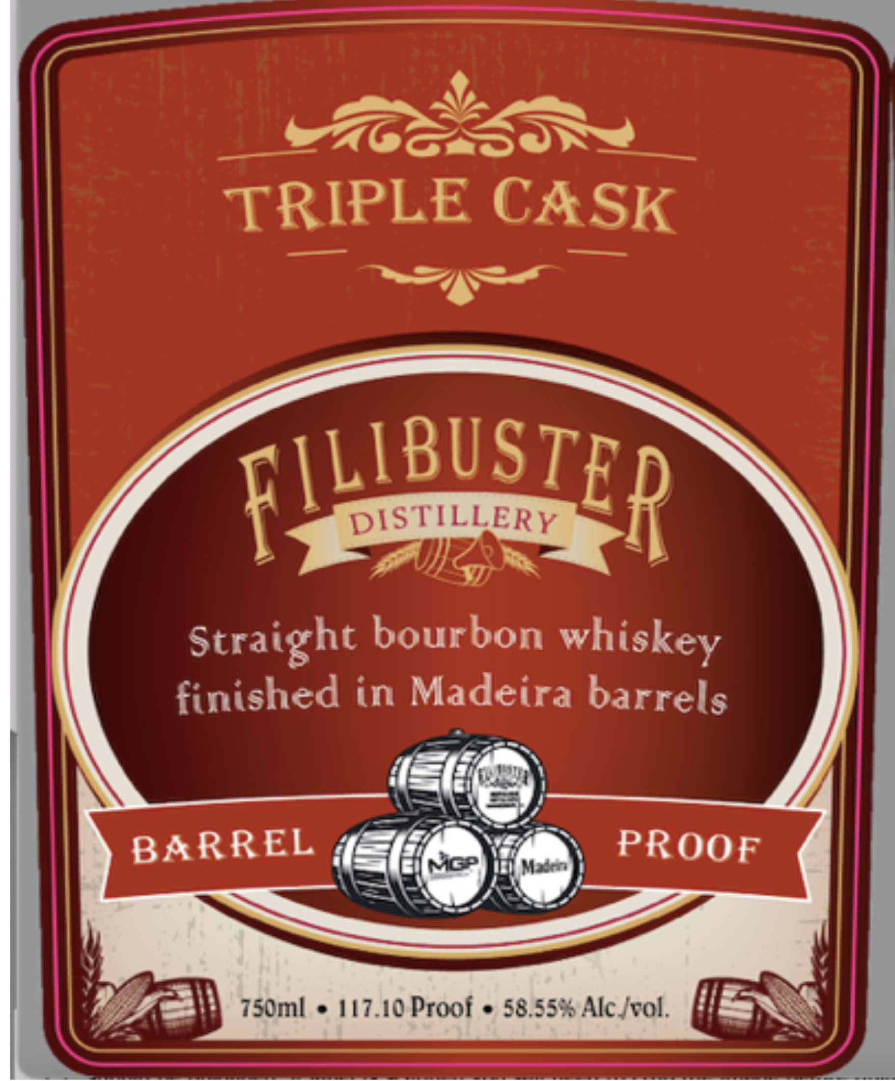 FILIBUSTER - STRAIGHT BOURBON WHISKEY - MADEIRA CASK FINISHED label