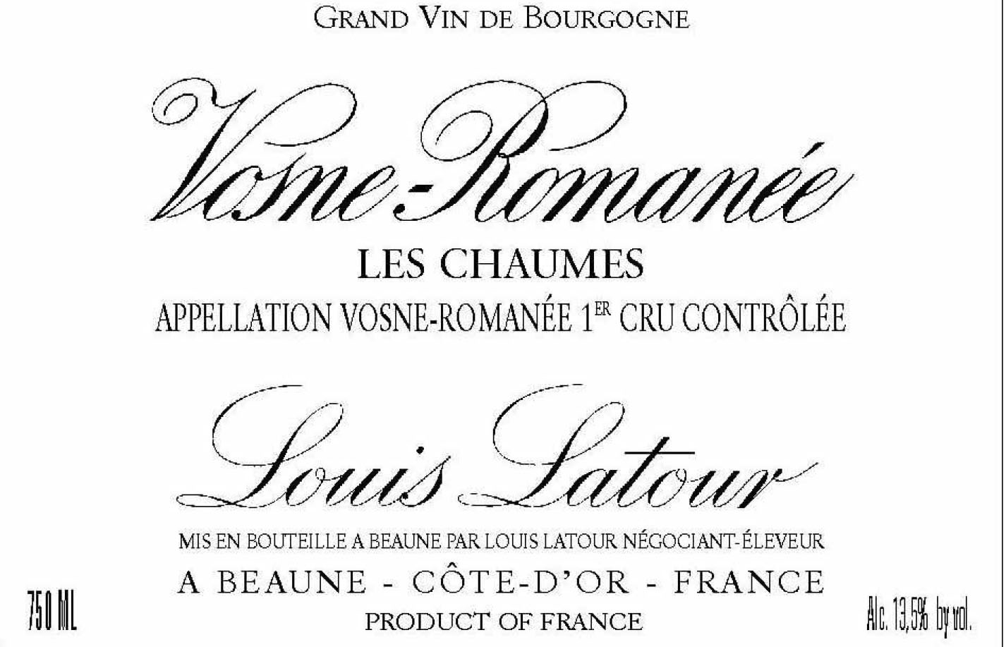Louis Latour Vosne Romanee - 1er Cru Les Chaumes label